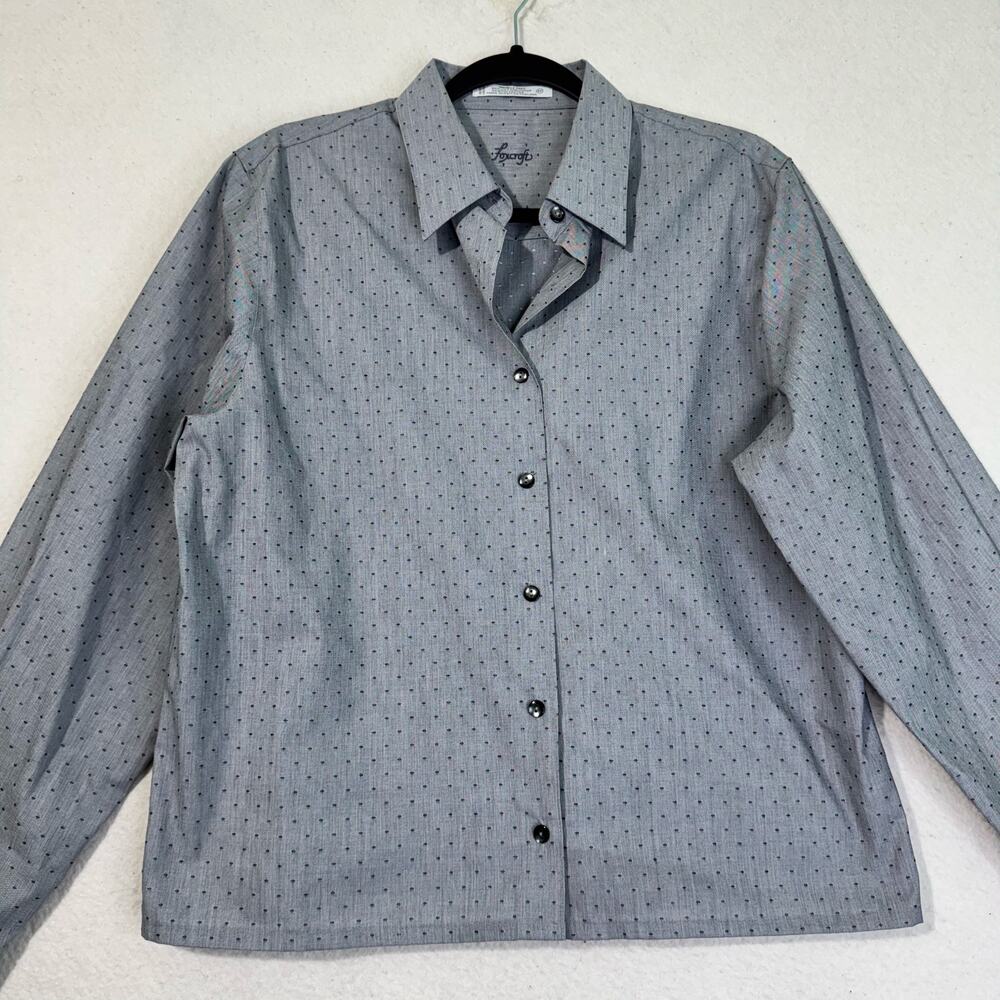 Foxcroft Silver Grey Button-Up Collared Boxy Shirt Polka Dots Pattern Size 12 - Picture 3 of 6